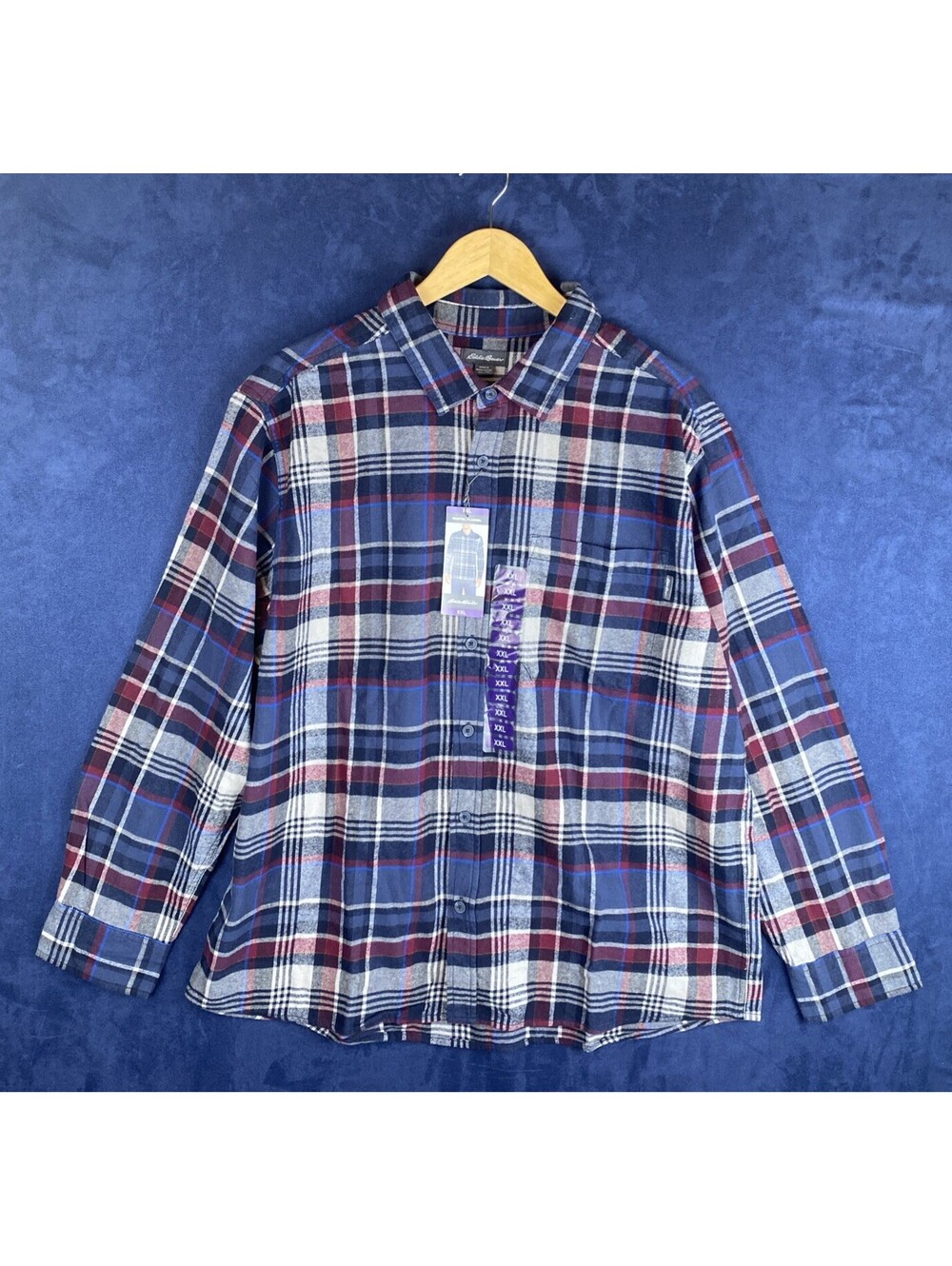 Eddie Bauer Bristol Flannel Men’s XXL Button Down Red/white/Blue Plaid Flannel